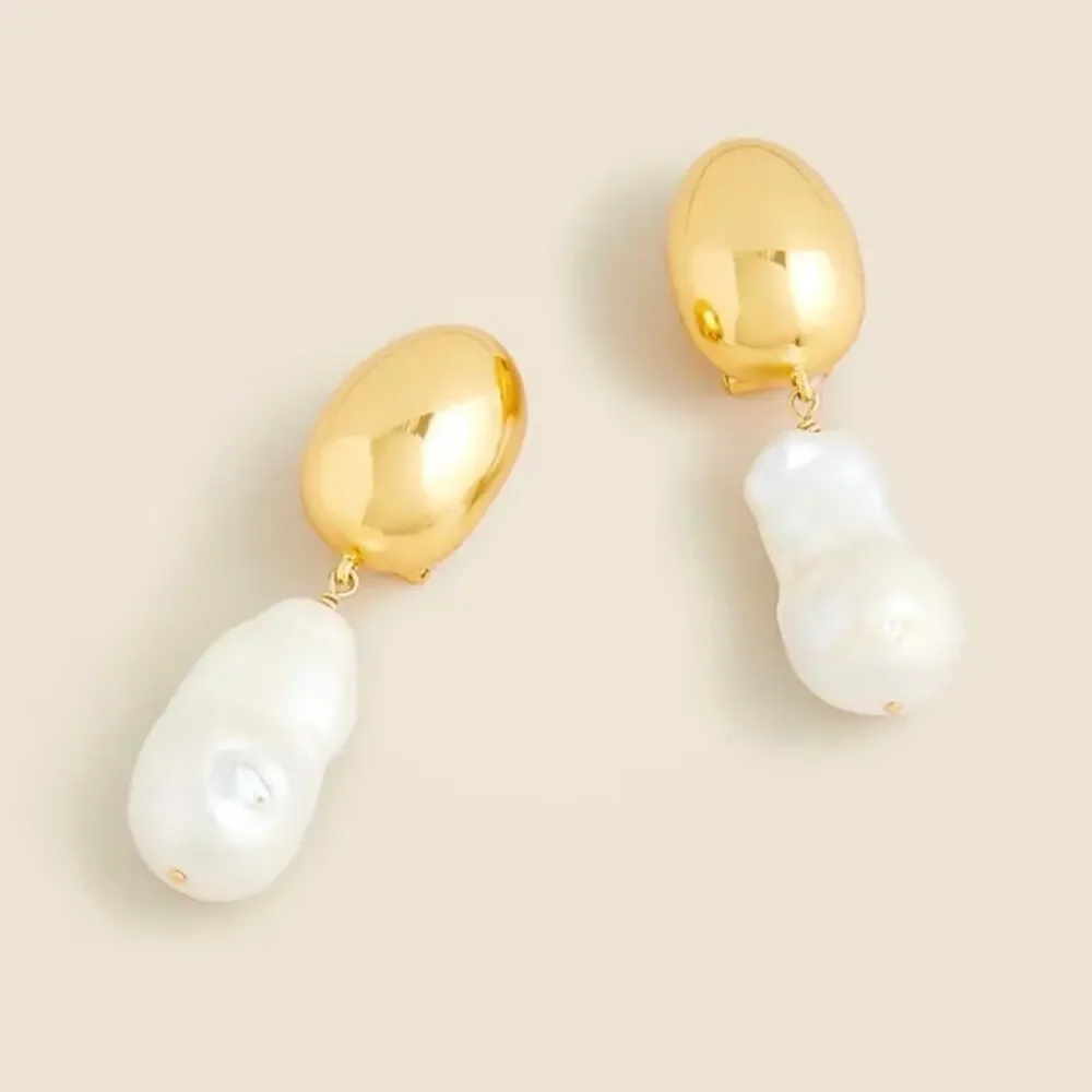 J Crew Freshwater Pearl Drop Earring Gold White BO957 Beach Preppy Jewelry
